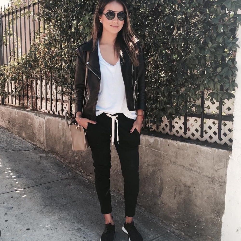 Sincerly Jules Black Jogger Pants with White Drawstring